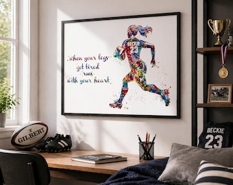 Personalized Rugby Girl Watercolor Print, Motivational Sports Art-2797