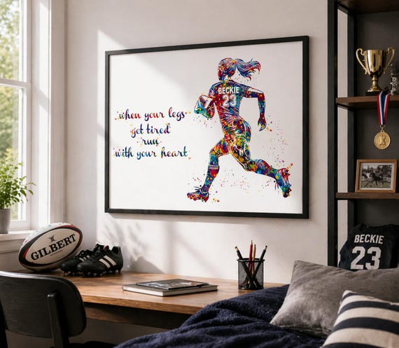 Personalized Rugby Girl Watercolor Print, Motivational Sports Art-2797