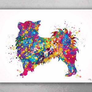 Long Haired Chihuahua Watercolor Print, Colorful Dog Art-897