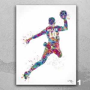 Handball Player Personelized Watercolor Print Male Handball Gift Handball Player Boy Handball Man Personalized Gift Customize Wall Art-2667