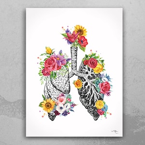 Lungs Floral Anatomy Watercolor Print Flowers Medical Art Science Art inhale Breathe Medicine Pulmonologist Doctor Clinic Office Decor-1336