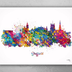 Sheffield City Skyline Watercolor Print Cityscape Housewarming Gift Poster Wall Decor United Kingdom England Wall Art Travel Gift-690
