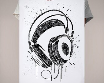 Headphone Watercolor Print Music Art Wall Art Earphones Poster
