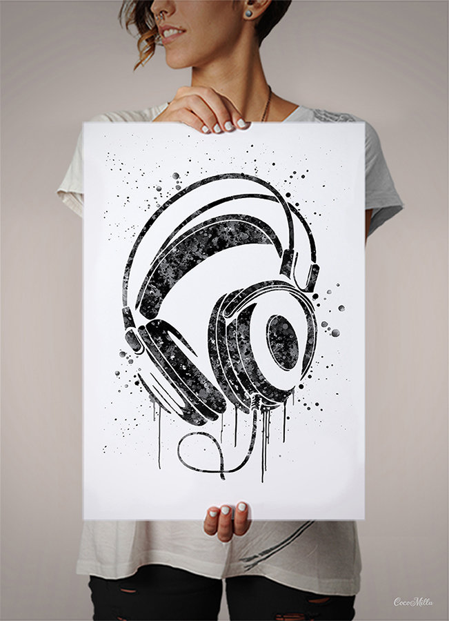 アート・デザイン・音楽 kruherstars Headphones Watercolor Print, Music Lover Art-135 - Etsy
