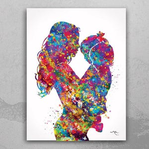 Mother with Daughter and Son Watercolor Print Mother with Baby Mom and Childrens Mum and Kids Girl Baby Shower Nursery Decor Mum Gift-2017