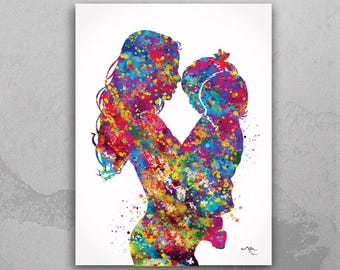 Mother & Child Watercolor Art Print, Colorful Family Nursery Decor-2017