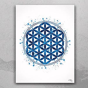 Flower of Life Blue Watercolor Print Sacred Geometry Wall Art Positive Housewarming Gift Wedding Home Decor Inspirational Buddha Decor-102