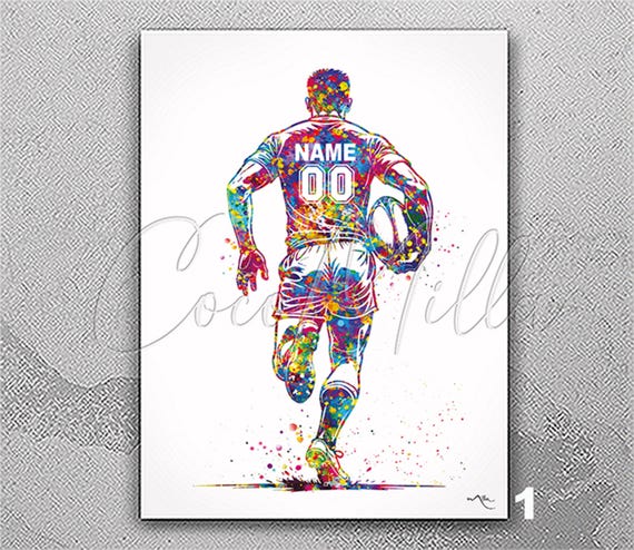 Personalized Rugby Player Watercolor Print, Custom Sports Art-2956
