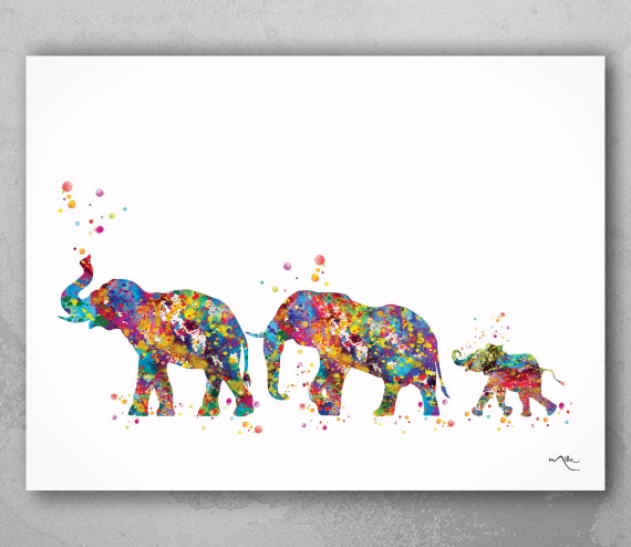 Elephant Family Watercolor Print, Two Dads LGBT Art-1834
