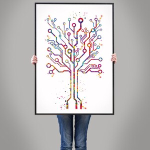 Circuit Board Tree Art Watercolor Print Science Art Computer Modern Art ...