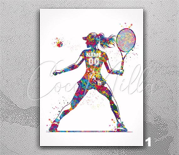 Personalized Tennis Girl Watercolor Print, Teen Bedroom Decor-2904