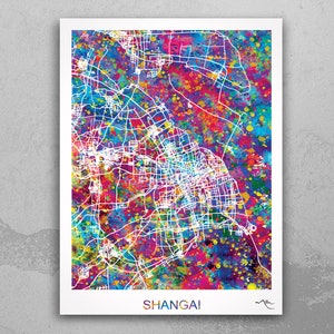 Shangai Map Art Watercolor Print Wall Art China Gift Shangai City Wanderlust Decor Shangai Wall Hanging Map of China Poster Travel Gift-1737
