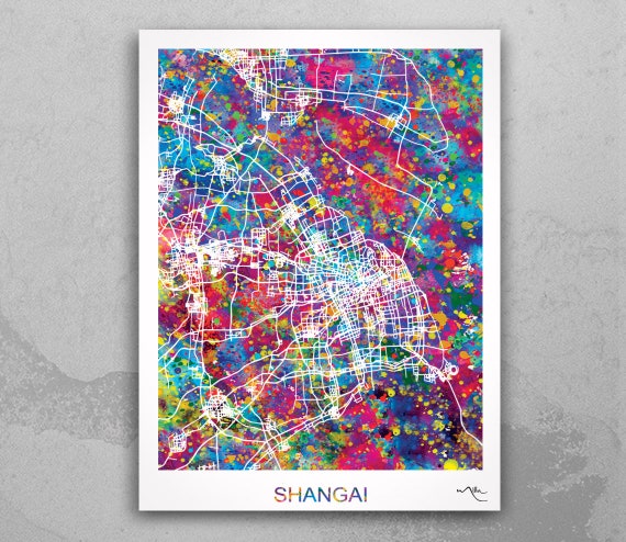 Shanghai Map Art Print: Watercolor Cityscape, China Travel Gift-1737