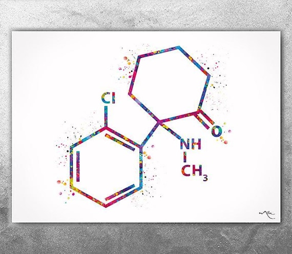 Ketamine Molecule Watercolor Print, Science Art Decor-2905