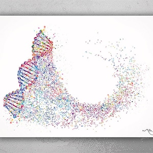 DNA Art Watercolor Print DNA Helix Molecule Structure Medical Wall Art Science Genetic Doctor Office Clinic Laboratory Biology Decor-1542