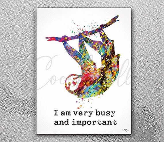 Sloth Watercolor Print, Funny Office Decor, Nerdy Dorm Wall Art-2875