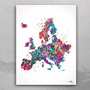 Map of Europe Map Wall Art Watercolor Print Travel Art Wanderlust Poster Wall Decor Map Art Wall Hanging Housewarming Gift Office Decor-189