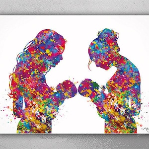 Two Moms Two Baby Watercolor Print Same Sex New Moms LGBT Family Love Wins Wedding Gift Wall Art Gay Lesbian Gift Twin Baby Mrs and Mrs-2141