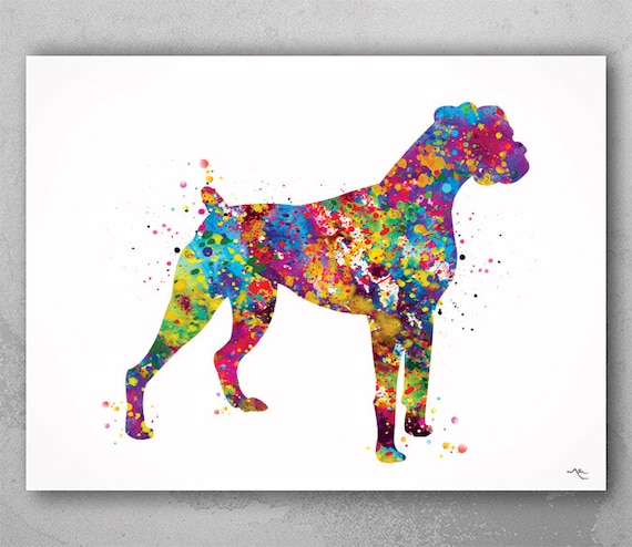 Boxer Dog Watercolor Art Print, Colorful Pet Portrait-1503