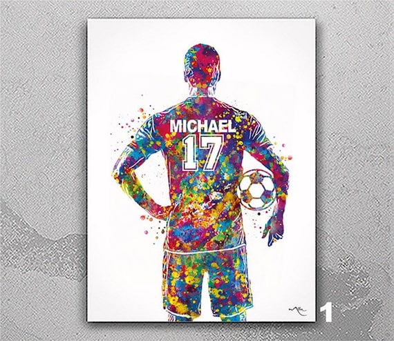 Personalized Soccer Player Watercolor Print, Custom Football Gift-2695