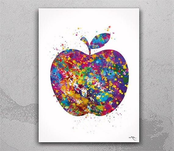 Apple Watercolor Print, Colorful Kitchen Wall Art-1370
