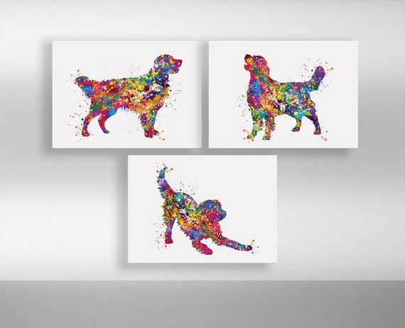 Watercolor Golden Retriever Print Set, Colorful Dog Art (Set of 3)-2478