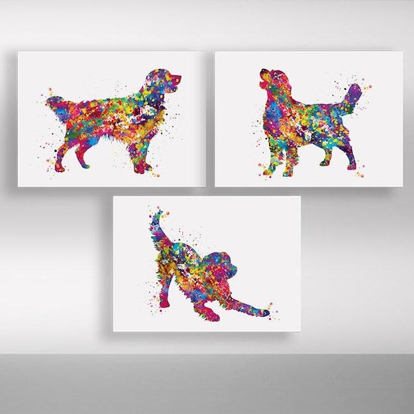 Aquarell Golden Retriever Print-Set, Bunter Hund Kunst (3er-Set)-2478