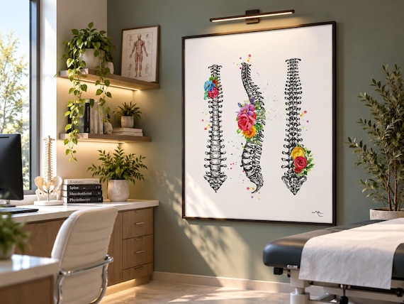 Floral Spine Watercolor Print, Anatomy Art-1358