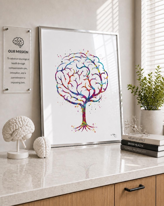 Brain Tree Watercolor Print, Anatomy Neurology Art-1842