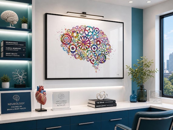 Brain Anatomy Watercolor Print, Gears Science Art-1111