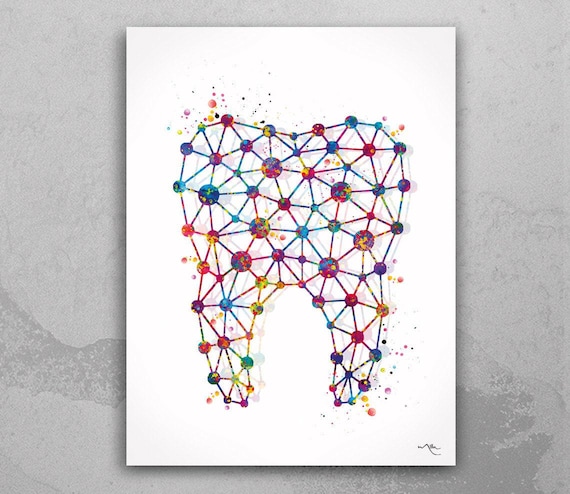Abstract Molar Tooth Watercolor Print, Dental Clinic Art-1491