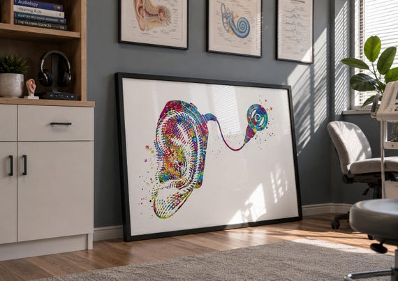 Watercolor Cochlear Implant Print, Audiology Clinic Decor-2858