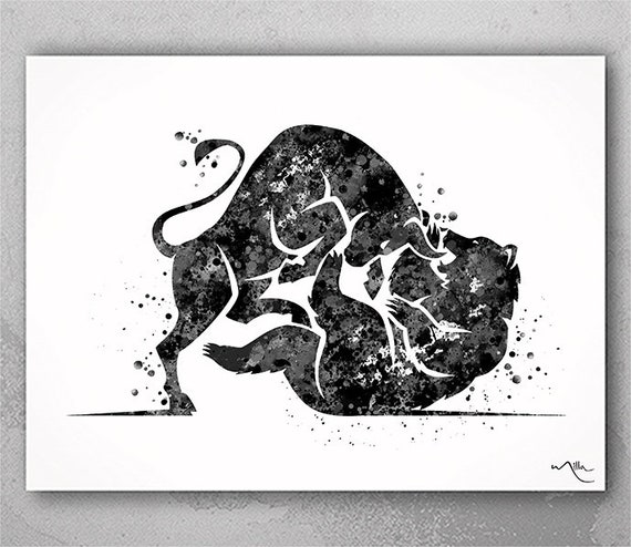 Bull and Bear Watercolor Print, Stock Market Wall Art-2467
