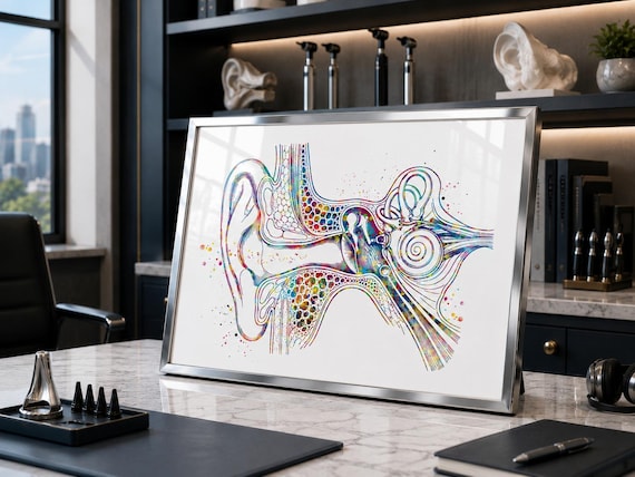 Human Ear Anatomy Art Print, Watercolor Poster, Audiology Office Decor, ENT Clinic Wall Art-3060
