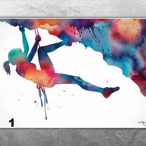 Póster de escalada en roca con acuarela para mujer, deporte extremo, aventura, búlder al aire libre, arte digital de pared - 2913