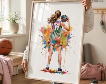 Personalized Netball Player Watercolor Print, Team Gift-2925