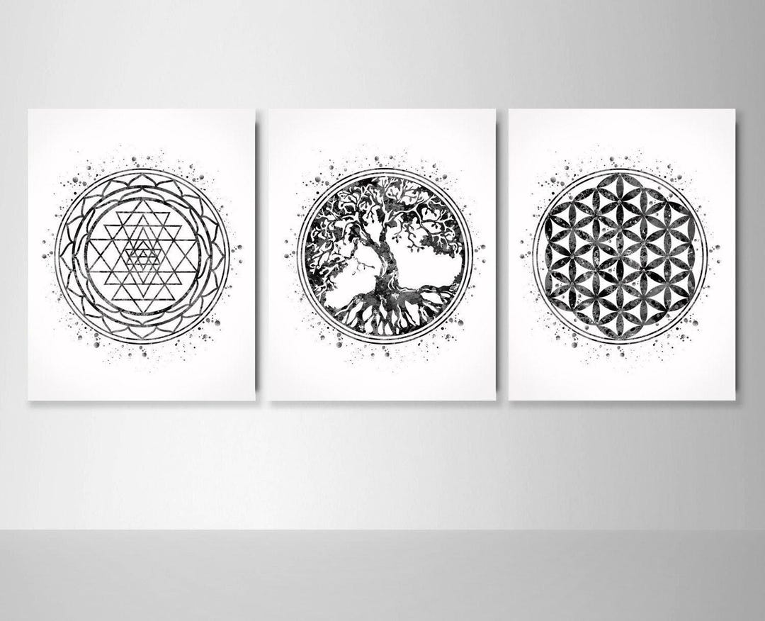 Sacred Geometry Wall Art Watercolor Print Set Modern Home Decor Sri ...