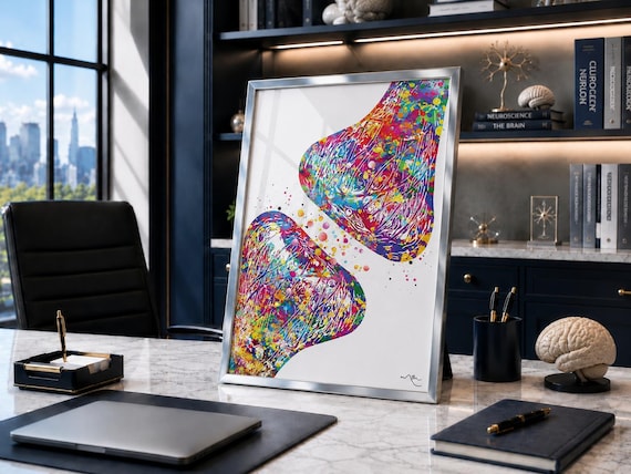 Synapse Receptor Watercolor Print, Neurology Art, Clinic Decor-1026