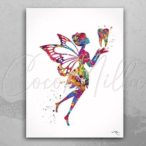 Tooth Fairy Watercolor Print Dental Art Dentist Poster Teeth Anatomy Stomatology Decor Clinic Wall Decor Medical Art Dental Office Art-720