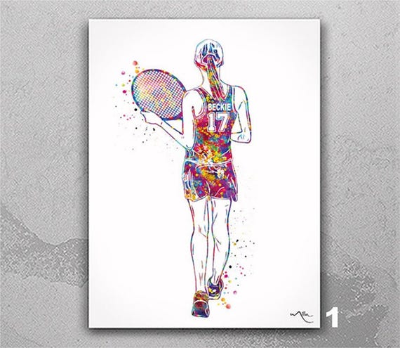 Personalized Tennis Player Watercolor Print, Girls Sports Gift-2610