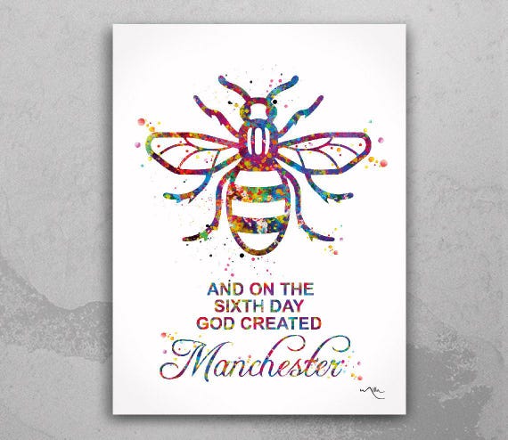 Manchester Bee Watercolor Print, Inspirational Wall Art-1936
