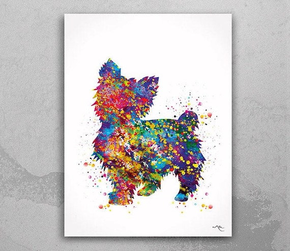 Yorkshire Terrier Watercolor Art Print, Colorful Yorkie Puppy Poster-552