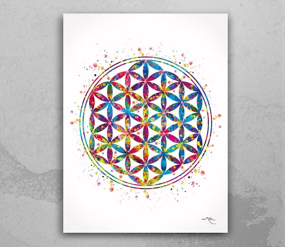Flower of Life Watercolor Print, Sacred Geometry Wall Art-494