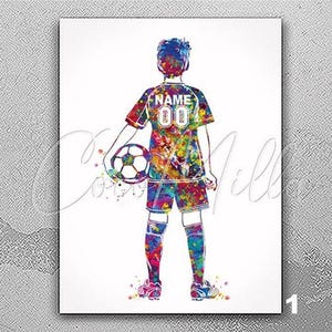 Soccer Player Boy Personelized Watercolor Print Male Football Gift Boys Room Decor Soccer Kids Personalized Customize Gift Wall Art-2547