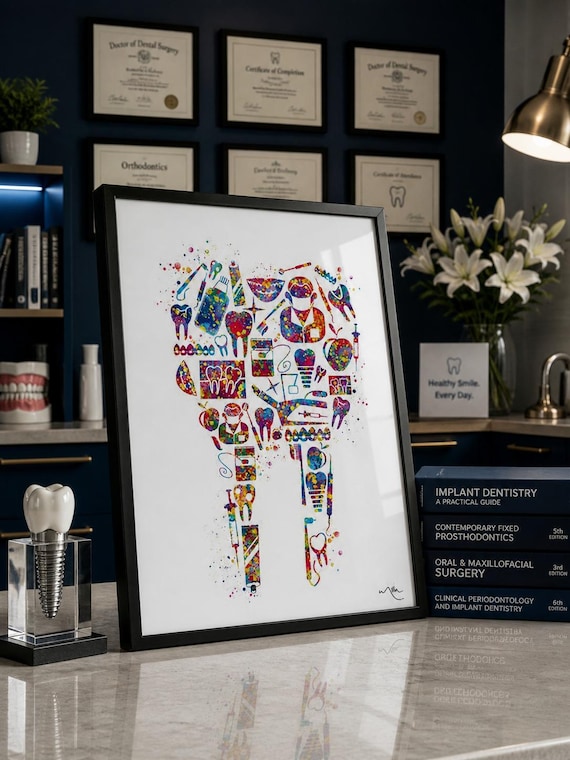 Watercolor Tooth Art Print, Dentist Office Decor