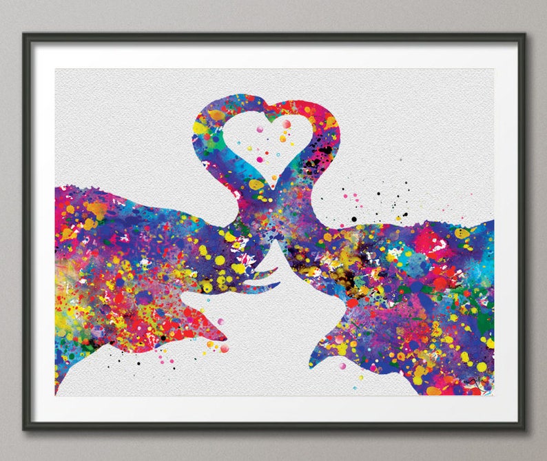 Elephant KISS 2 Love Art Print Watercolor Painting Wedding Etsy