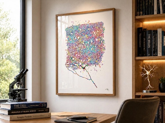 Purkinje Cell Watercolor Print, Neurology Art, Medical Office Decor-170