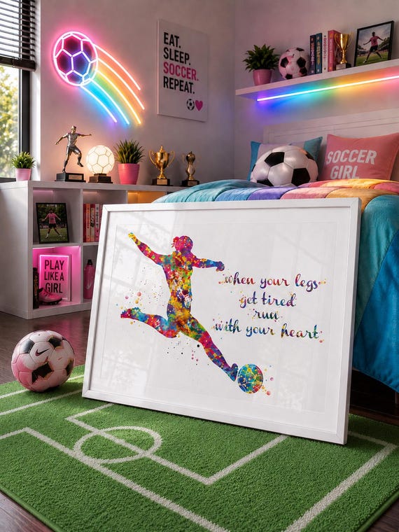 Soccer Girl Watercolor Art Print: Inspirational Quote, Girls Soccer Gift-376