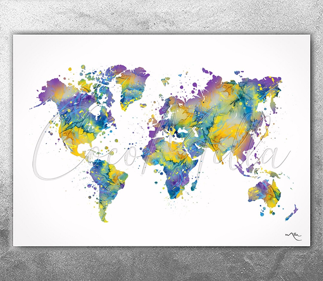 Watercolor World Map Print, Large Size Travel Art, Wall Decor-2962 - Etsy
