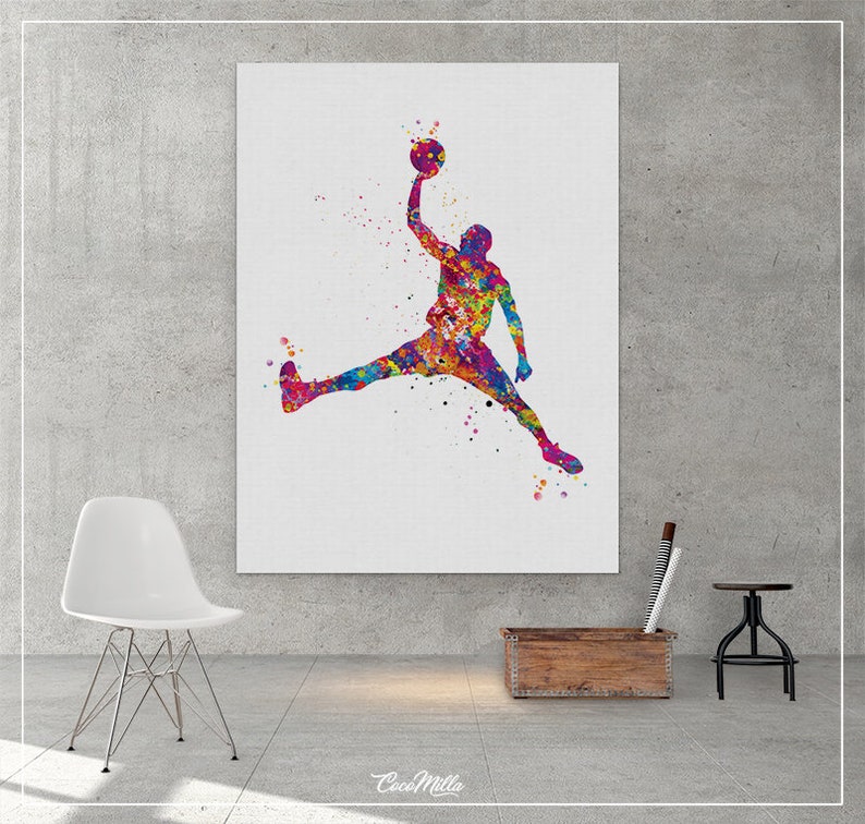 Basketball Watercolor Print Jumpman Basketball Sport Wall Art Etsy UK